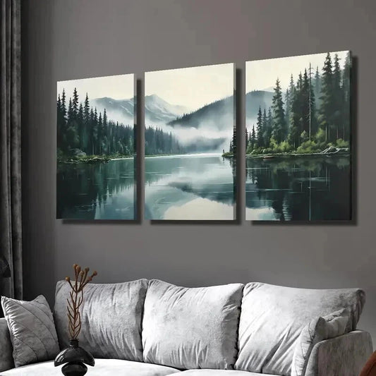 3pcs Foggy Morning Outdoor Themed Landscape Wall Art Set Canvas Framed 50x70cm - High Quality Print 100% Australian Made Wall Canvas Ready to Hang