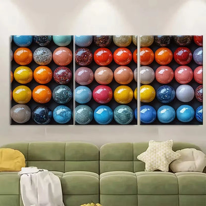 3pcs Paper Marbles Metal Print Ready to Hang Art