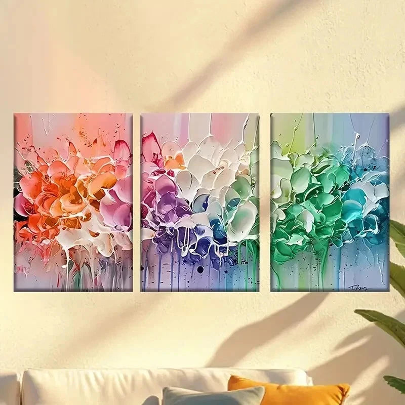 3pcs  Vibrant Abstract Flower Paintings  Wall Art Set Canvas Framed 40x60cm - High Quality Print 100% Australian Made Wall Canvas Ready to Hang - Bella Home Decor