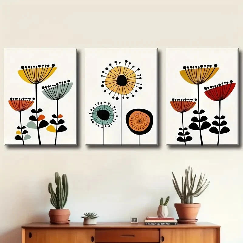 3pcs Medieval Flower Colourful Metal Print Ready to Hang Art