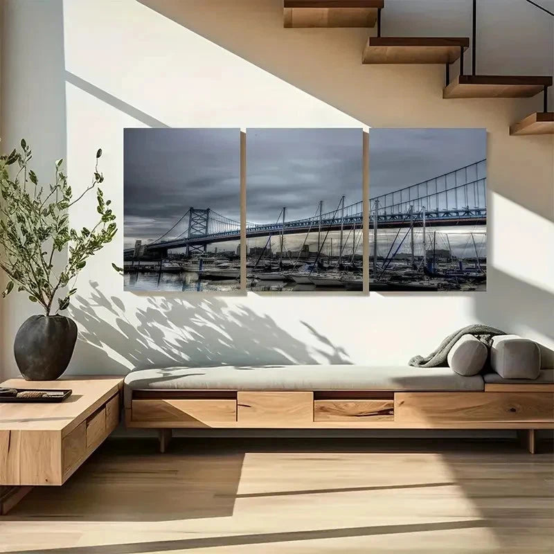 3pcs Cloudy Day Scene with Boats Metal Print Ready to Hang Art - Bella Home Decor