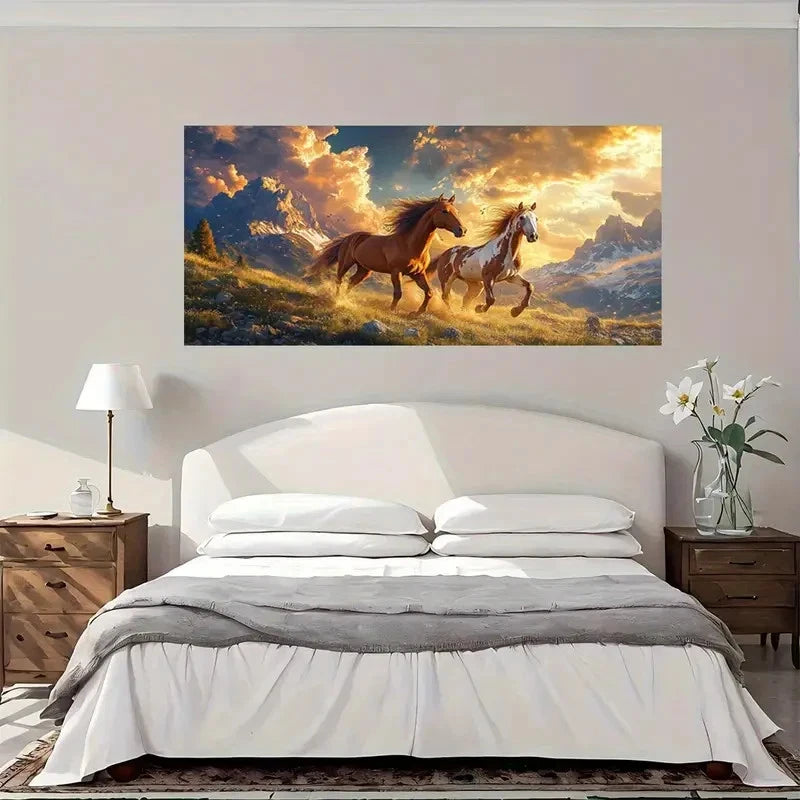 Wild Horses In Mountain Wall Art Canvas Office Home Room Framed 120x60cm