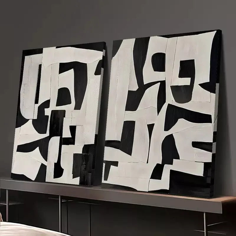 2pcs Decorative Painting, Modern Minimalism Black And Grey Canvas Framed 50x75cm - High Quality Print 100% Australian Made Wall Canvas Ready to Hang - Bella Home Decor