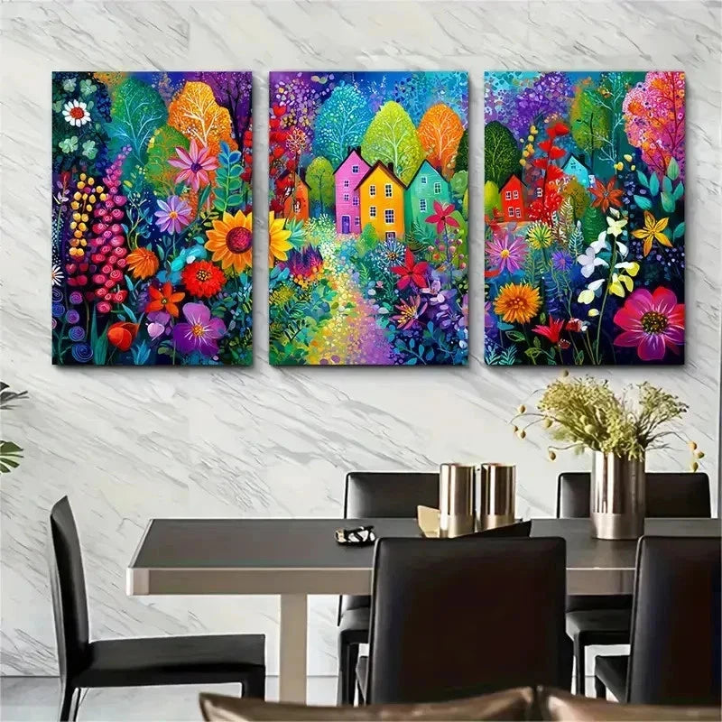 3pcs Garden Illustration Flower Garden Perfect Wall Art Set Canvas Framed 50x70cm - High Quality Print 100% Australian Made Wall Canvas Ready to Hang - Bella Home Decor