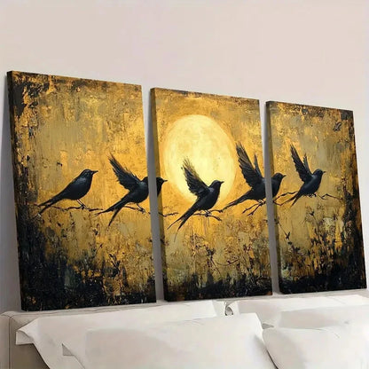 3pcs Black White Golden Birds  TY    Wall Art Set Canvas Framed 40x60cm - High Quality Print 100% Australian Made Wall Canvas Ready to Hang - Bella Home Decor