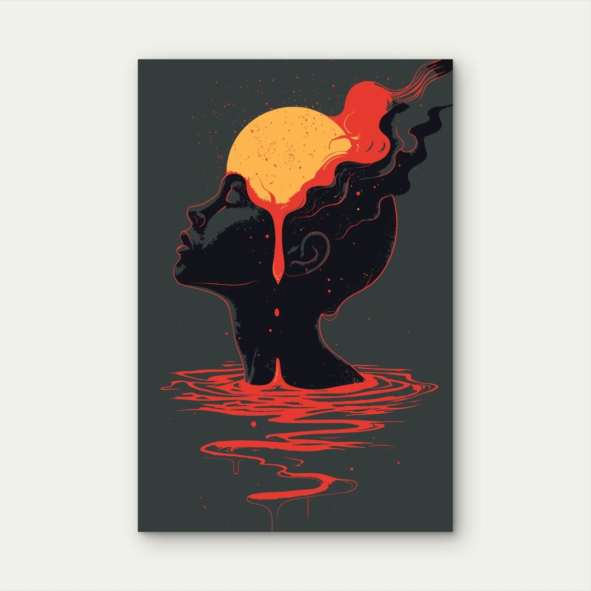 Melting Sun and Human Profile Silhouette 40x60cm Metal Print Ready to Hang