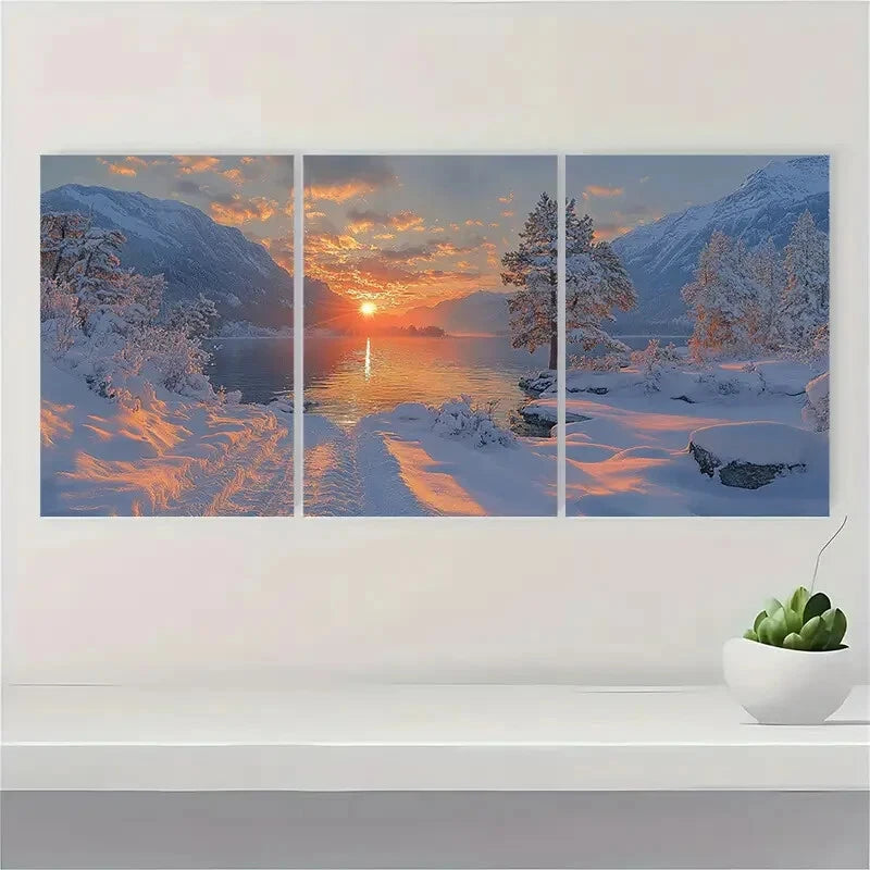 3pcs Lake Chelan Painting Washington Watercolor Metal Print Ready to Hang Art - Bella Home Decor
