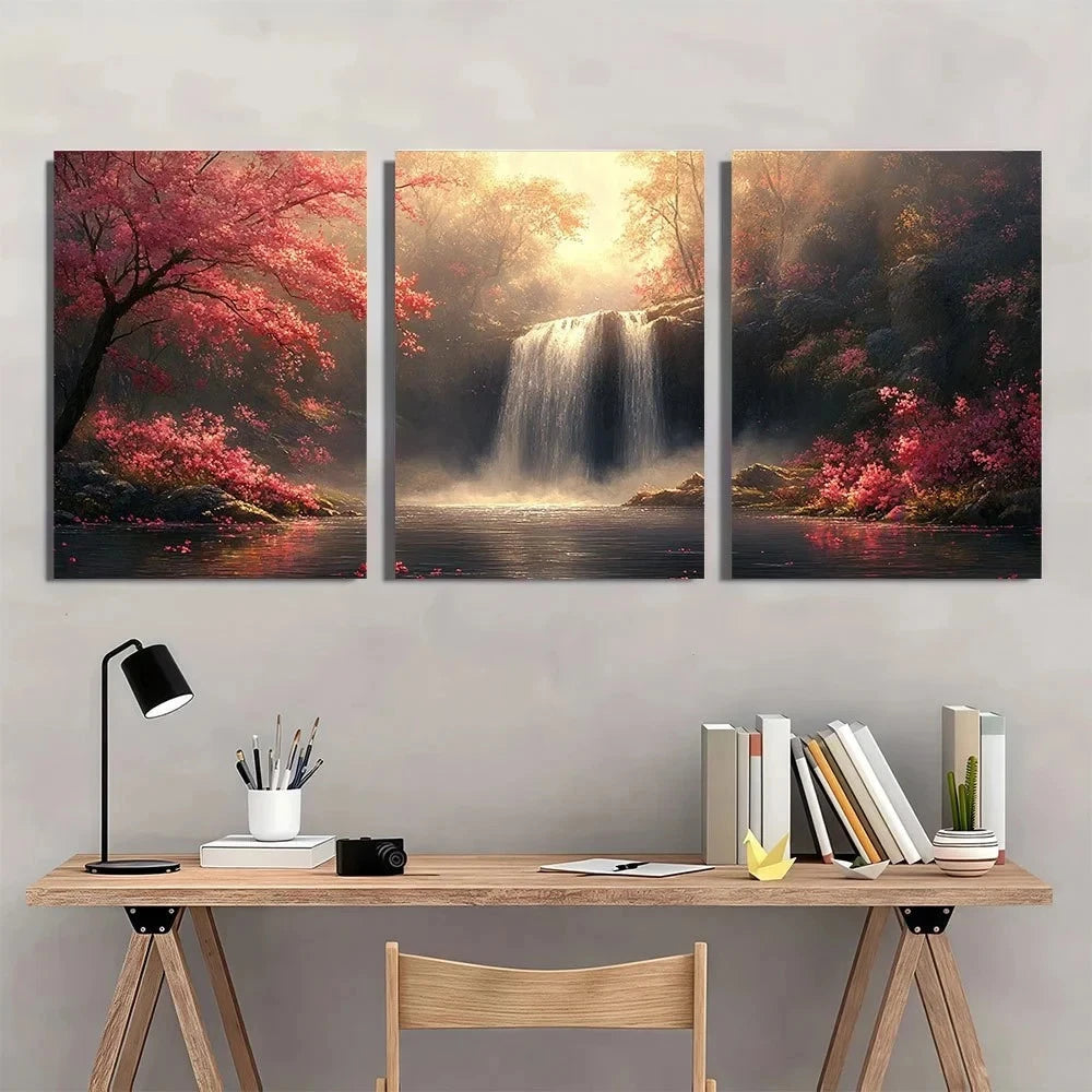 3pcs Beautiful Waterfall Oil Painting Metal Print Ready to Hang Art - Bella Home Decor