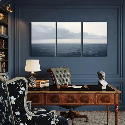 3pcs Ocean Horizon Cloudy Sky Serene Landscape Metal Print Ready to Hang Art - Bella Home Decor
