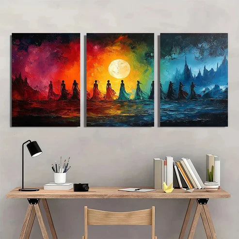 3pcs Moonlit Tribal Modern Abstract Painting Wall Art Set Canvas Unframed - High Quality Print 100% Australian Made Wall Canvas