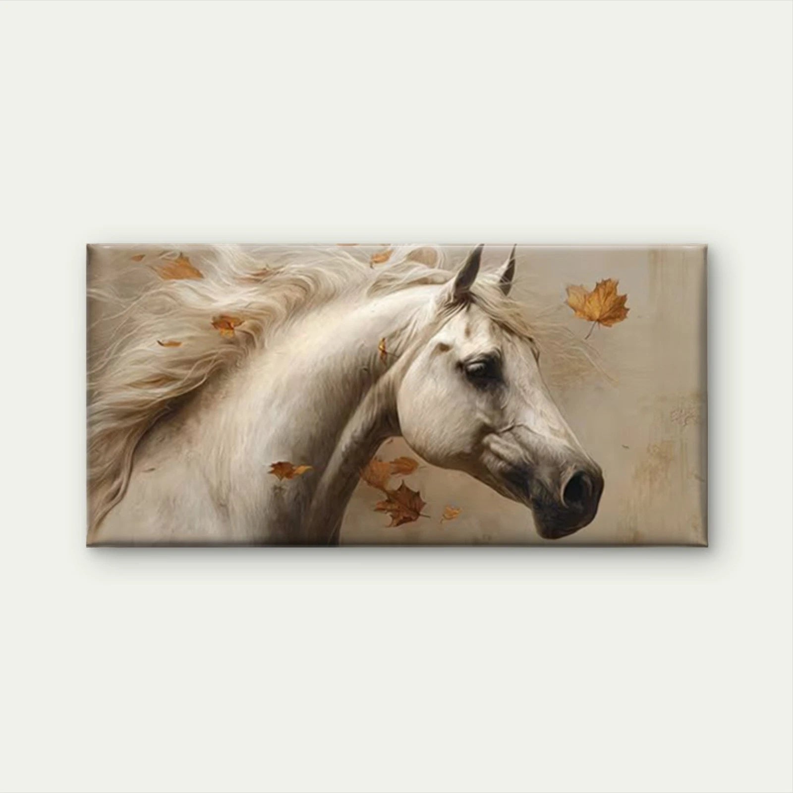 White Horse & Autumn Leaves Wall Art Canvas Office Home Room Framed 120x60cm