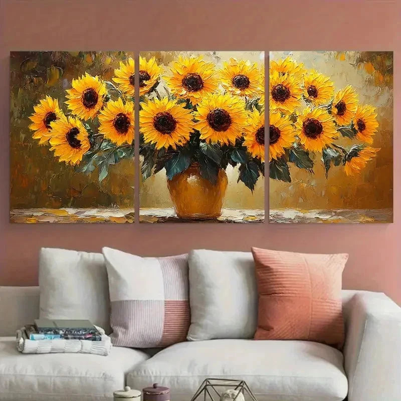 3pcs Still Life Sunflowers in a Vase Design Wall Art Set Canvas Framed 40x60cm - High Quality Print 100% Australian Made Wall Canvas Ready to Hang - Bella Home Decor