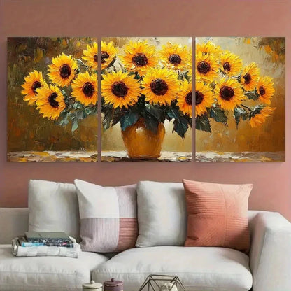 3pcs Still Life Sunflowers in a Vase Design Wall Art Set Canvas Framed 40x60cm - High Quality Print 100% Australian Made Wall Canvas Ready to Hang - Bella Home Decor