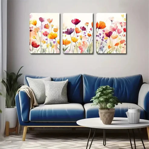 3pcs A Group Of Colorful Poppies Wall Art Set Wall Art Canvas Unframed - High Quality Print 100% Australian Made Wall Canvas