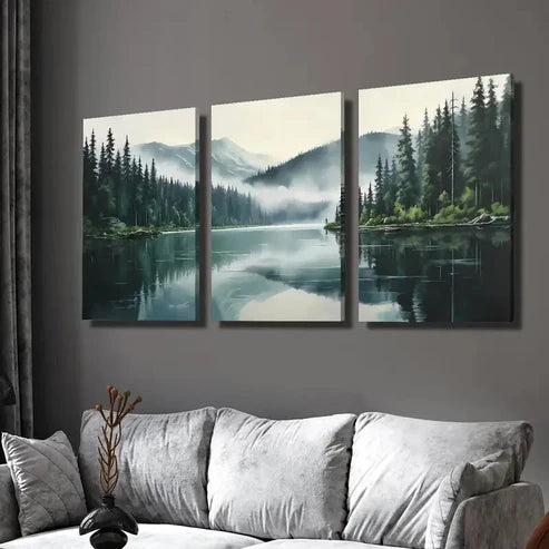 3pcs Foggy Morning Forest Wall Art Set Canvas Unframed - High Quality Print 100% Australian Made Wall Canvas - Bella Home Decor