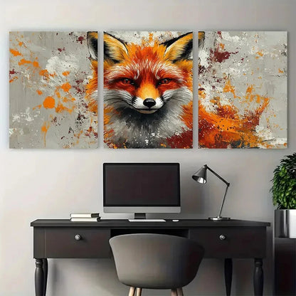 3pcs Wild Fox Splatter Vibrant Red & Orange Wall Art Set Canvas Framed 40x60cm - High Quality Print 100% Australian Made Wall Canvas Ready to Hang
