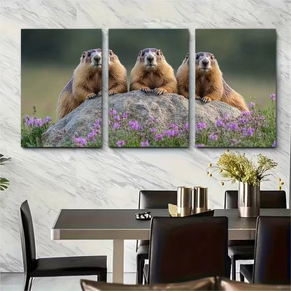 3pcs Three Funny Sitting on a Rock Metal Print Ready to Hang Art