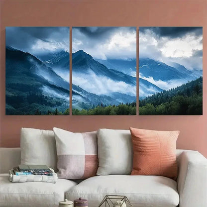3pcs Stormy Mountain Range Serene Nature Wall Art Set Canvas Framed 60x90cm - High Quality Print 100% Australian Made Wall Canvas Ready to Hang
