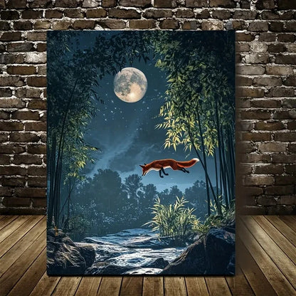 Joyful Red Fox Leaping in Bamboo Groveg 40x60cm Metal Print Ready to Hang - Bella Home Decor