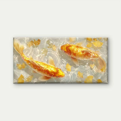 Golden Ginkgo Leaves Fish Wall Art Canvas Office Home Room Framed 120x60cm