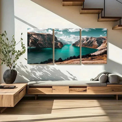 3pcs Landscape with Mountains Lakes and Valleys Wall Art Set Canvas Framed 40x60cm - High Quality Print 100% Australian Made Wall Canvas Ready to Hang - Bella Home Decor