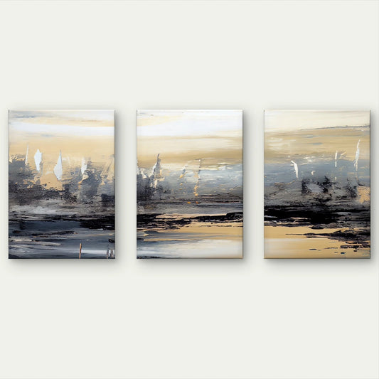 3pcs Abstract Neutral Textured Paint Brushstroke Wall Art Set Canvas Framed 60x90cm - High Quality Print 100% Australian Made Wall Canvas Ready to Hang