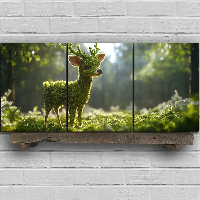 3pcs Deer in The Forest Green Nature Metal Print Ready to Hang Art - Bella Home Decor