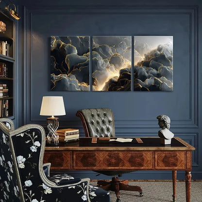 3pcs Abstract Cloudscape Art Golden Lines Metal Print Ready to Hang Art - Bella Home Decor