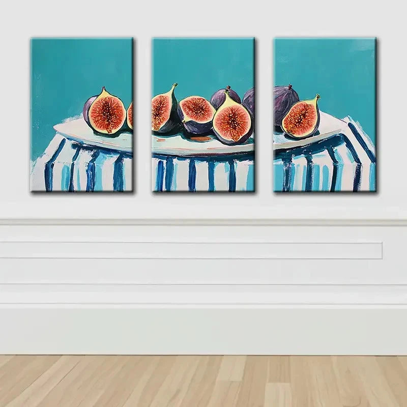 3pcs Chic Figs on a Plate Wall Art Set Canvas Framed 40x60cm - High Quality Print 100% Australian Made Wall Canvas Ready to Hang - Bella Home Decor