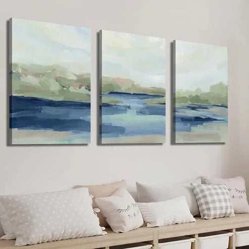 3pcs Vibrant Blue & Green Water Scene Wall Art Set Canvas Unframed - High Quality Print 100% Australian Made Wall Canvas