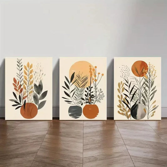 3pcs Retro Minimalist Bohemian Botanical Wall Art Set Canvas Framed 50x70cm - High Quality Print 100% Australian Made Wall Canvas Ready to Hang