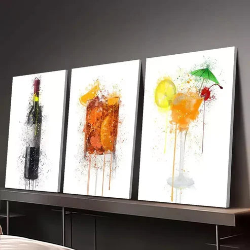 3pcs Modern Vibrant Wine Colorful Wine Glass Canvas Unframed - High Quality Print 100% Australian Made Wall Canvas