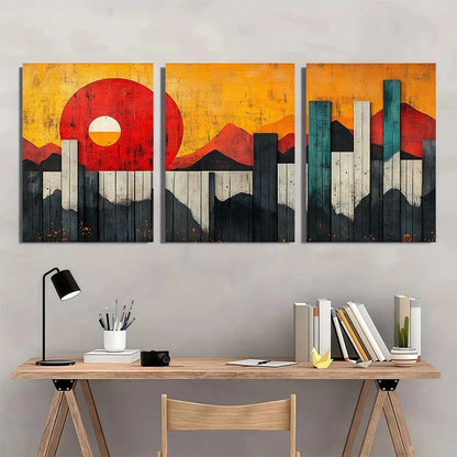 3pcs Geometric Polygon Collage Abstract Shapes Metal Print Ready to Hang Art - Bella Home Decor