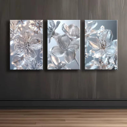 3pcs Clear glass crystal flowers Wall Art Set Canvas Framed 50x70cm - High Quality Print 100% Australian Made Wall Canvas Ready to Hang - Bella Home Decor