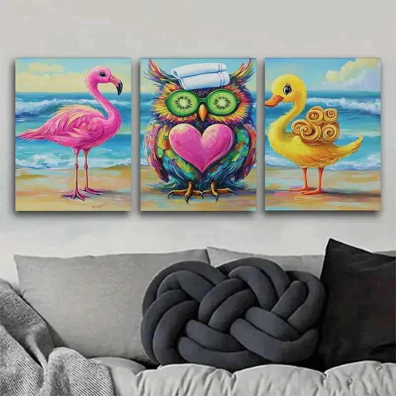 3pcs Vibrant Beach-Themed Animal Modern Perfect Wall Art Set Canvas Framed 40x60cm - High Quality Print 100% Australian Made Wall Canvas Ready to Hang - Bella Home Decor