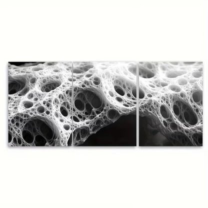 3pcs Monochrome Abstract Fractal Metal Print Ready to Hang Art - Bella Home Decor