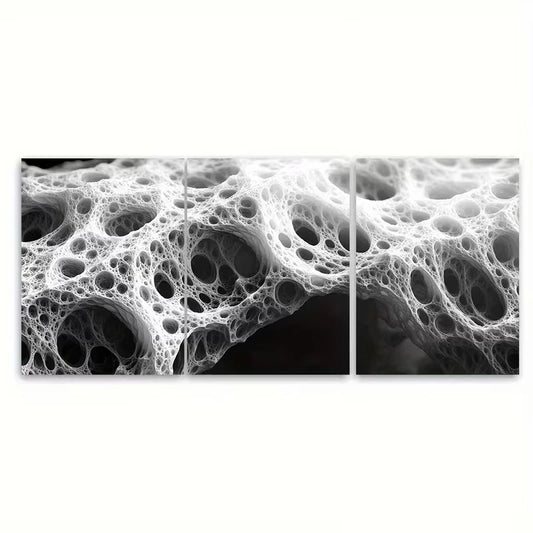 3pcs Monochrome Abstract Fractal Metal Print Ready to Hang Art - Bella Home Decor