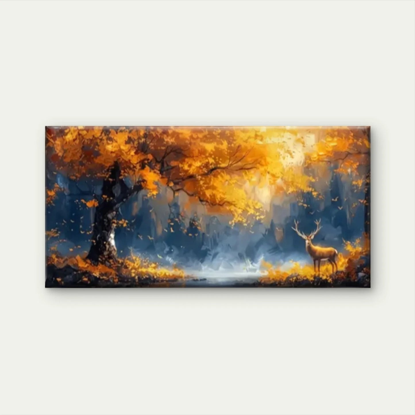 Deer In The Woods Nature Wall Art Canvas Office Home Room Framed 120x60cm