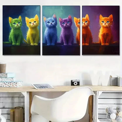 3pcs Cute Rainbow Kitten with big bright eyes Wall Art Set Canvas Framed 60x90cm - High Quality Print 100% Australian Made Wall Canvas Ready to Hang