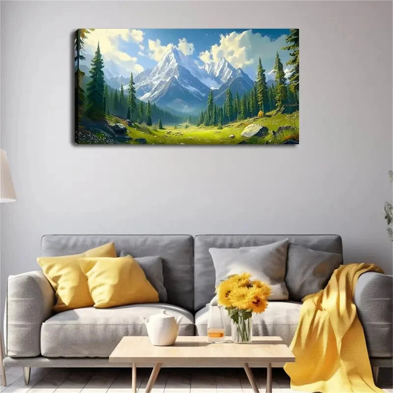 Abstract Snow Mountain Lands Wall Art Canvas Office Home Room Framed 120x60cm - Bella Home Decor