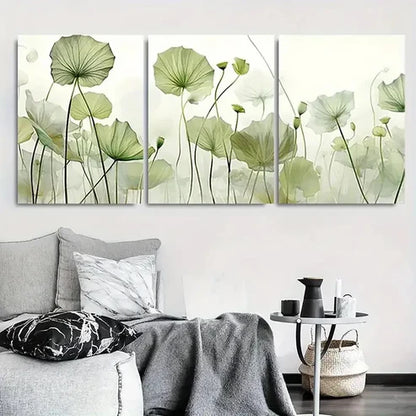 3pcs Serene Green for Lotus Leaf Abstract Wall Art Canvas Unframed - High Quality Print 100% Australian Made Wall Canvas