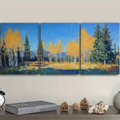 3pcs Autumn Birch Forest , Vibrant Fall ColorsWall Art Set Canvas Framed 50x70cm - High Quality Print 100% Australian Made Wall Canvas Ready to Hang