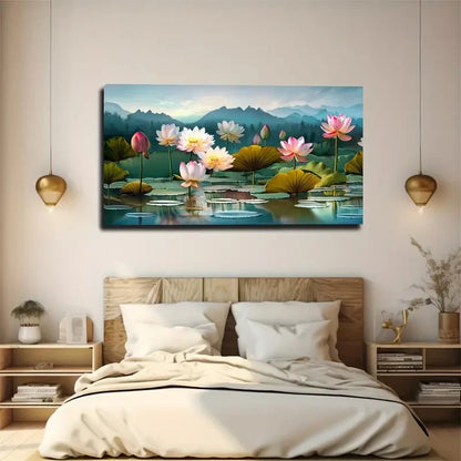 Blooming For Lotus Pond Wall Art Canvas Office Home Room Framed 120x60cm