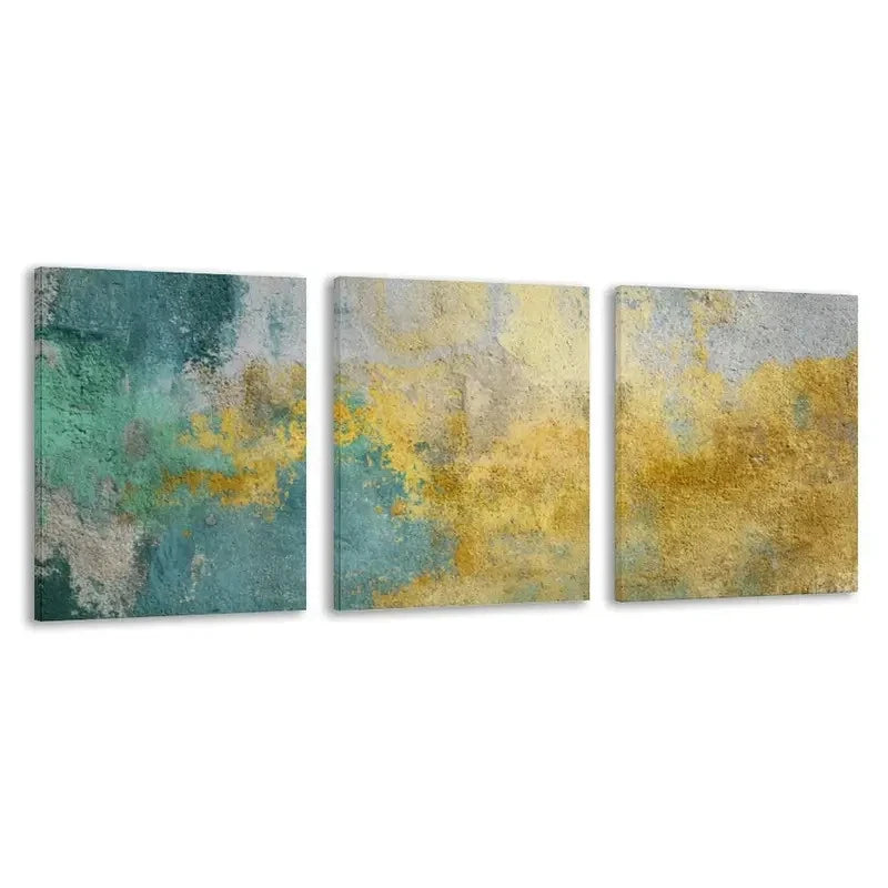 3pcs Abstract Grunge Background with a Golden   Wall Art Set Canvas Framed 40x60cm - High Quality Print 100% Australian Made Wall Canvas Ready to Hang - Bella Home Decor