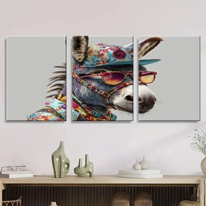 3pcs Cool Stylish Donkey with Baseball Cap Wall Art Set Canvas Framed 60x90cm - High Quality Print 100% Australian Made Wall Canvas Ready to Hang - Bella Home Decor