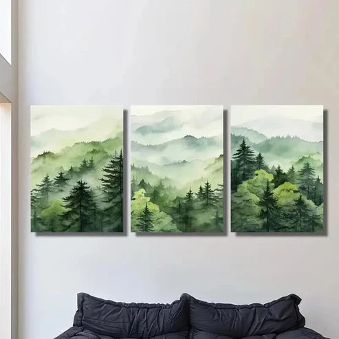 3pcs Misty Cedar Forest Wall Art Set Canvas Unframed - High Quality Print 100% Australian Made Wall Canvas