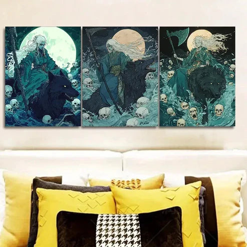 3pcs Gothic Fantasy Art with Moonlit Wolves Wall Art Canvas Unframed - High Quality Print 100% Australian Made Wall Canvas - Bella Home Decor