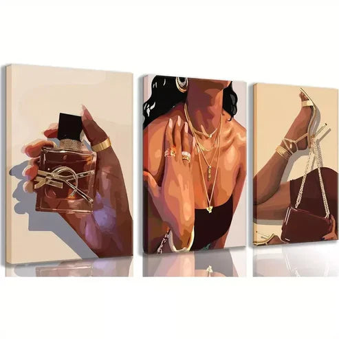3pcs Female Picture Fashionable Girl Abstract Wall Art Canvas Unframed - High Quality Print 100% Australian Made Wall Canvas