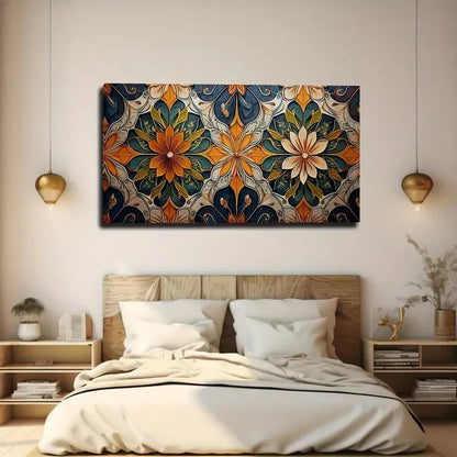Vibrant Floral & Geometric Wall Art Canvas Office Home Room Framed 120x60cm