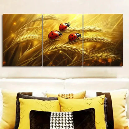 3pcs The ladybug is standing on the wheat Wall Art Set Canvas Unframed - High Quality Print 100% Australian Made Wall Canvas